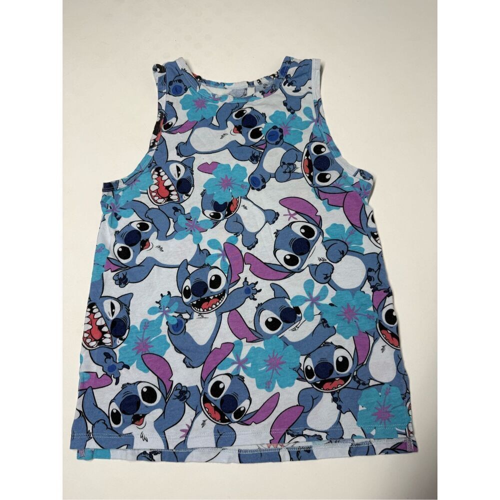 Disney Lilo & Stitch All Over Stitch Print Kids Size L Vented Hem Tank Top *Note